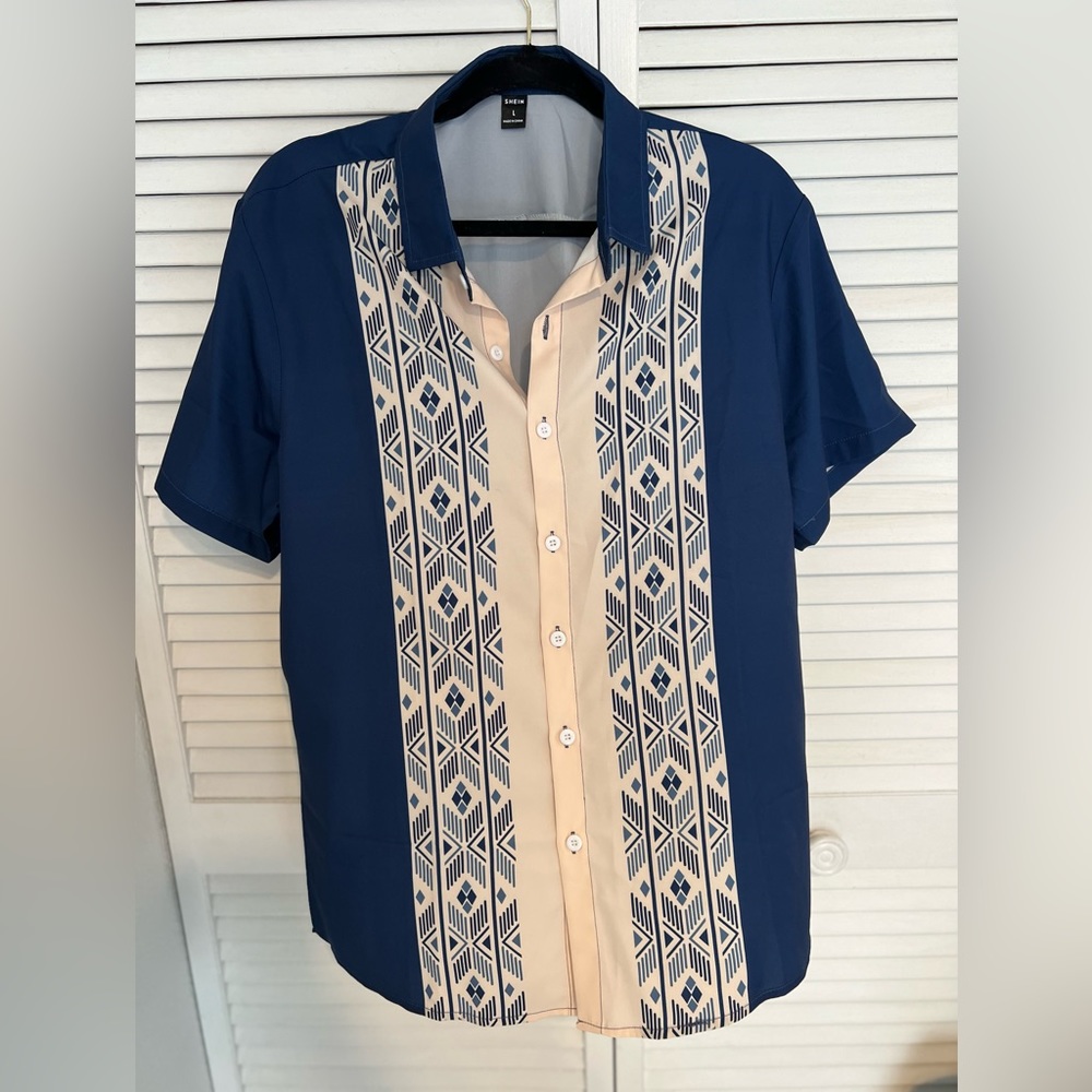 Mens Polyester Dress Shirt Size L